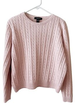 Lauren Ralph Lauren Pale Pink Cable-Knit Crewneck Sweater size XL 100% Cotton